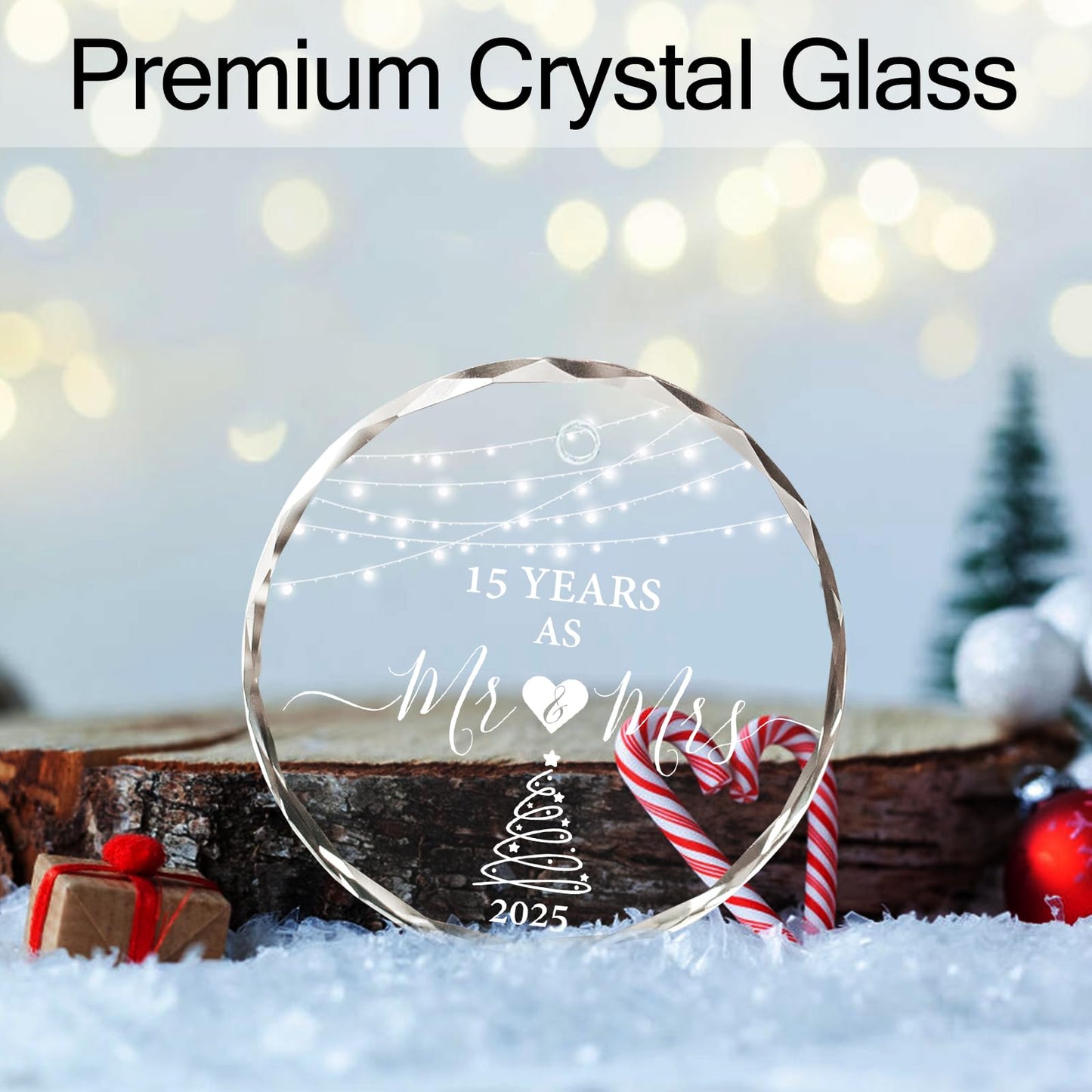 15 Year Anniversary Ornament 2025, 15th Anniversary Wedding Gifts for Couple, 3" Glass Keepsake Valentines Gifts for 15 Year Wedding Christmas Ornaments 2025