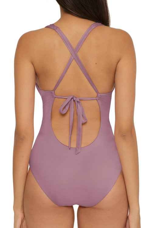 BECCA Color Prism - Women's One Piece Swimsuit, Cut-Out, Adjustable, Bathing Suits for Women, Fig, Medium
