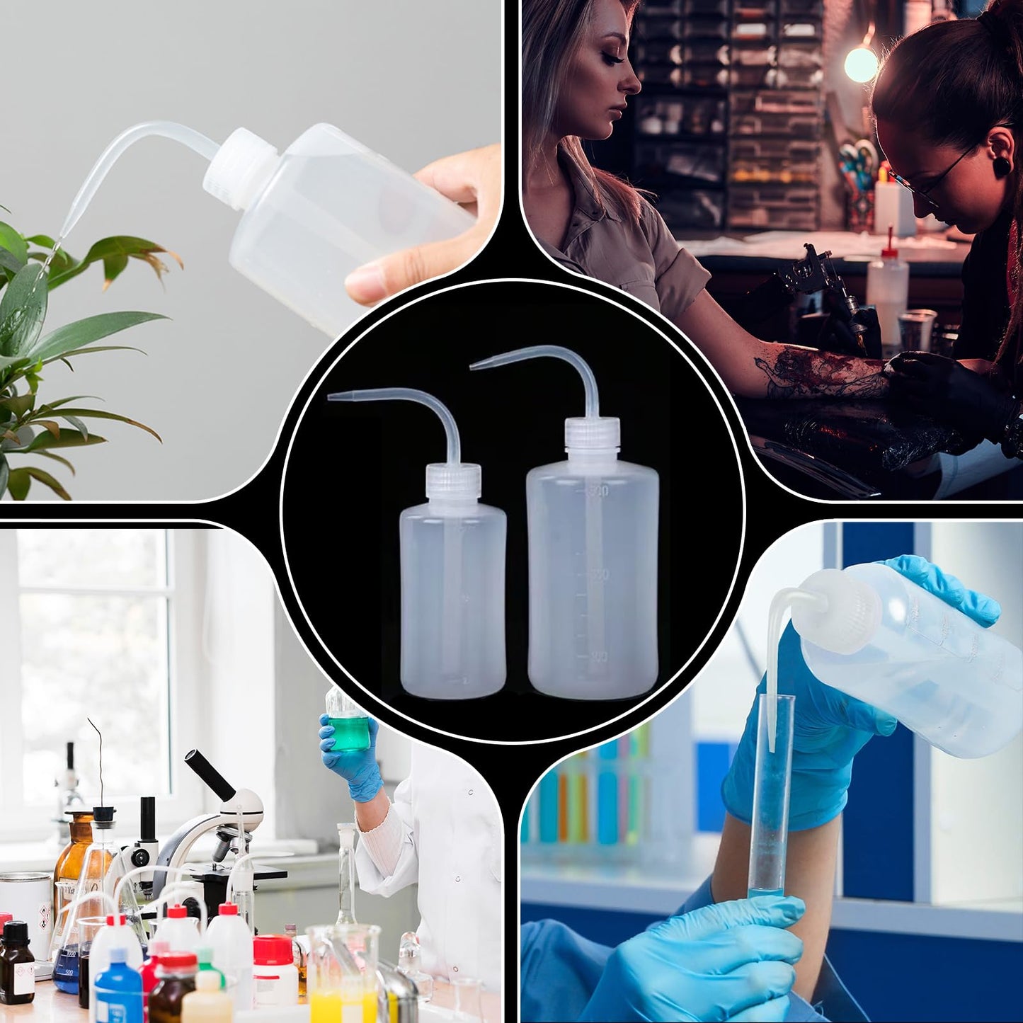 YONGDA Squeeze Bottles 2-Pack (500ml/16.9oz) Heavy-Duty Squirt Bottle for Cleaning, Plant Watering & Lab Use, Leak-Proof LDPE Wash Bottles with Measurement Scale