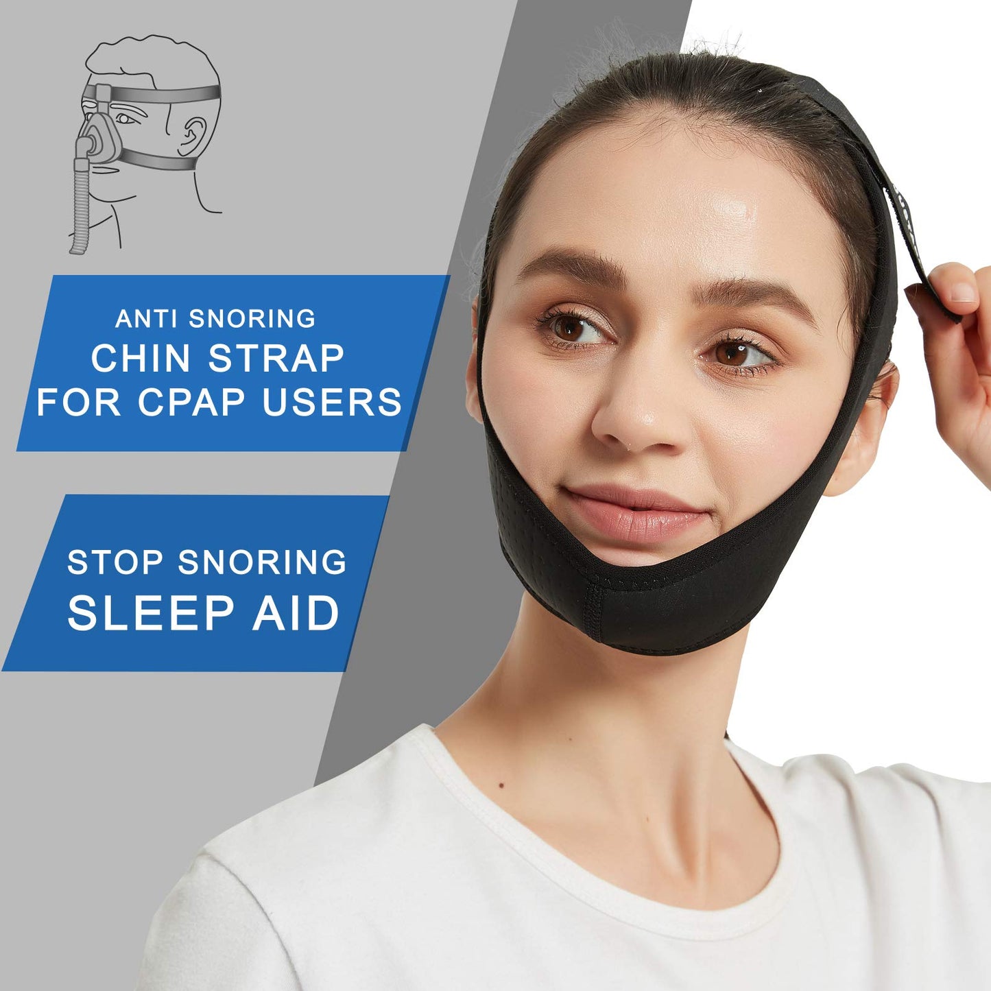 GOPHERBRACE Chin Strap for CPAP Users - Adjustable Snore Stopping Device Face Mask Bandage Keeping Mouth Closed - Anti Snoring Chin Strap for Men and Women (Brown)
