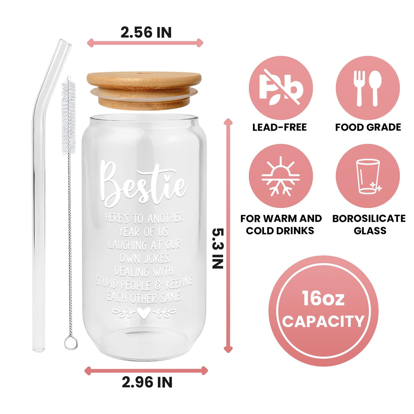 GINGULMINA Friendship Gifts for Women Friends - Mothers Day Gift for Friends Female, Best Friend Birthday Gift for Women - Ideas for Best Friend, Bestie - 16 Oz Can Glass