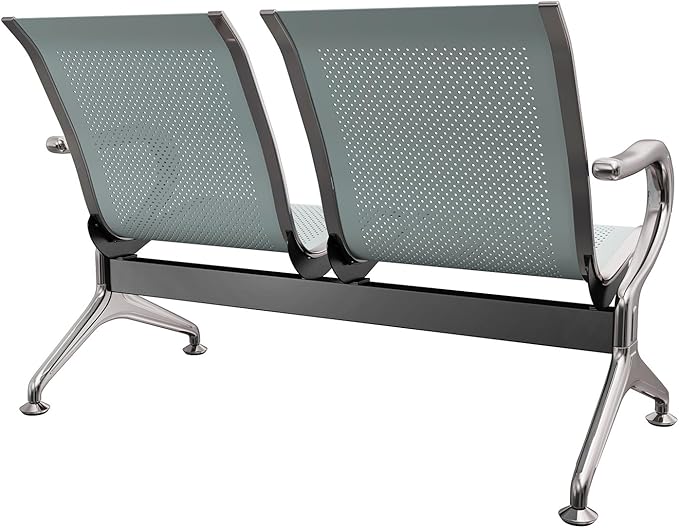 Kinsuite 2 Seat Airport Reception Chairs Waiting Room Chair with Arms, Metal Reception Bench Seating, Lobby Chairs for Business Office Hospital Bank Airport Market (Silver)