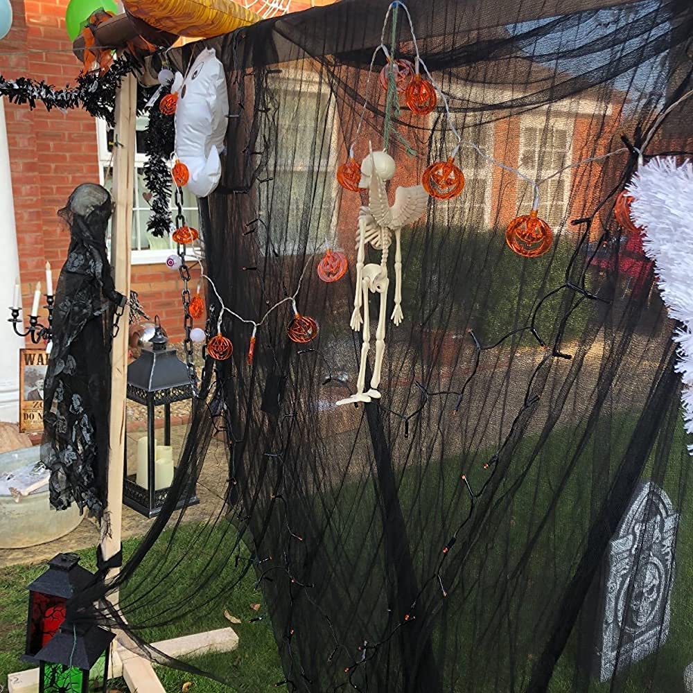 Pewfugu 80×400 Inch Super Size Halloween Creepy Spooky Gauze Cloth Black Cheesecloth Scary Halloween Decorations for Haunted House Home Wall Patio Garden