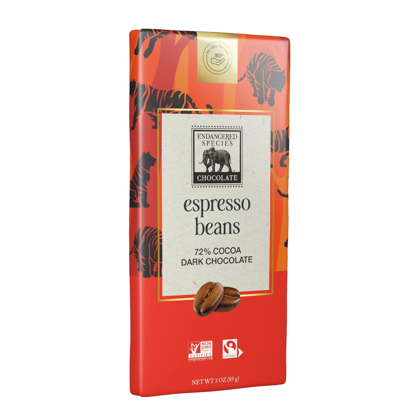 Endangered Species Dark Chocolate Bar with Espresso Beans (72% cocoa)