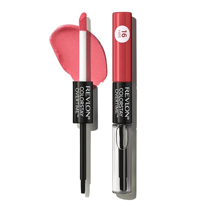 Revlon Liquid Lipstick with Clear Lip Gloss, ColorStay Overtime Lipcolor, Stocking Stuffer for Women, 020 Constantly Coral, 0.07 fl oz