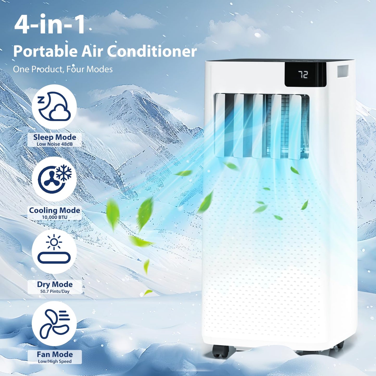 Antarctic Star Portable Air Conditioner 10000 BTU,5-in-1 AC Unit with Cool, Dehumidifier, Fan, Sleep & Timer Modes, Auto Swing, Child Lock, Cools Up to 450 Sq.Ft, Air Conditioner for Bedroom Apartment