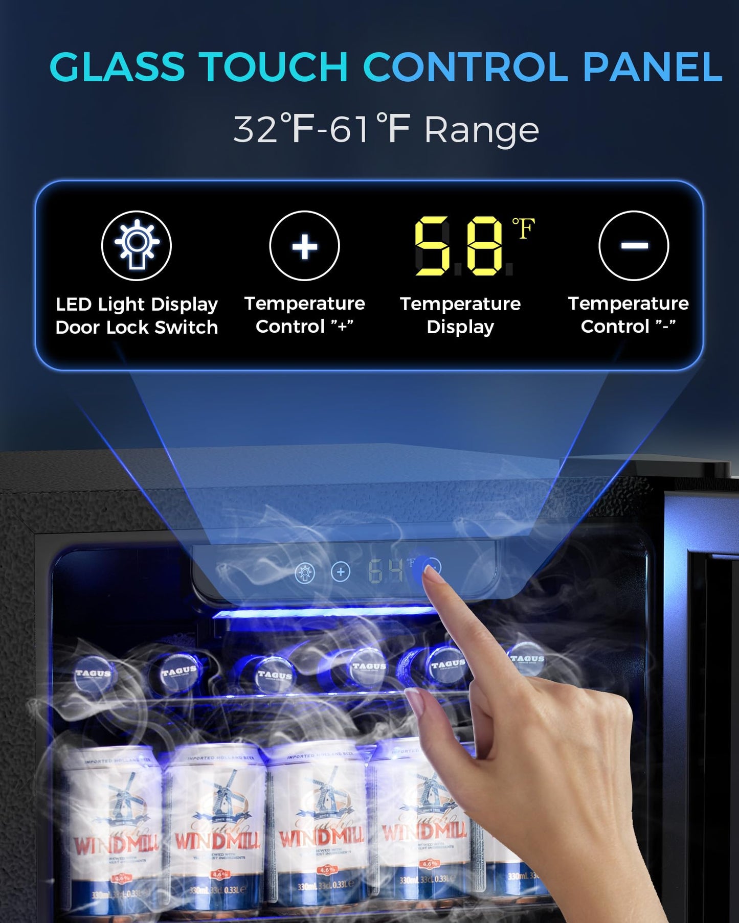 Electactic Mini Fridge 130 Can Beverage Refrigerator Cooler, 3.1 Cu.Ft Drink Fridge Silver Glass Door for Soda Wine Beer, Digital Temperature Control Cooler for Home,Bar