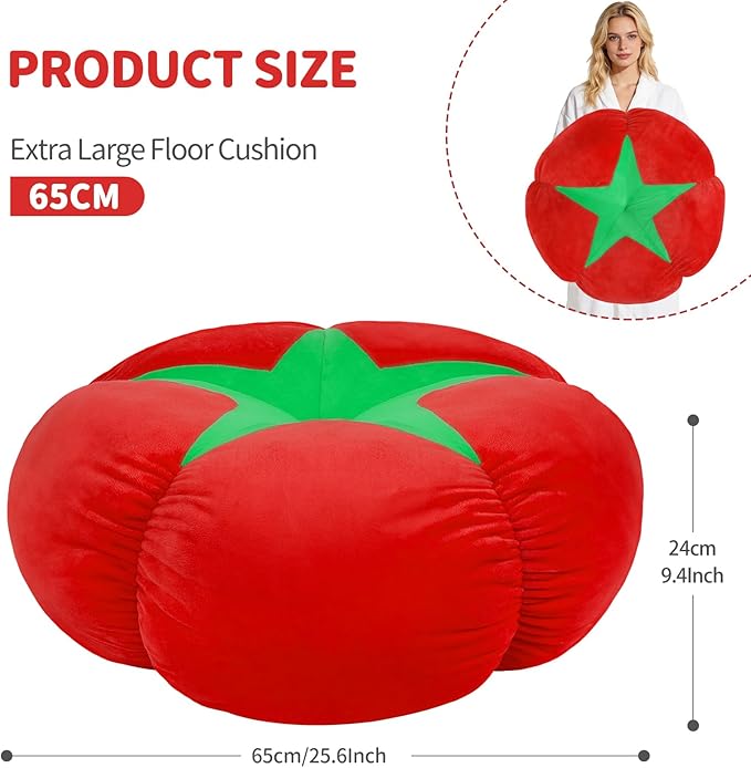 Extra Large Tomato Floor Cushion Pillow – Plush Floor Cushion for Sitting & Activities, for Reading, Gaming, Meditation & Home Decor – Cute Round Plush Chair Cushion.65cm/25.6Inch