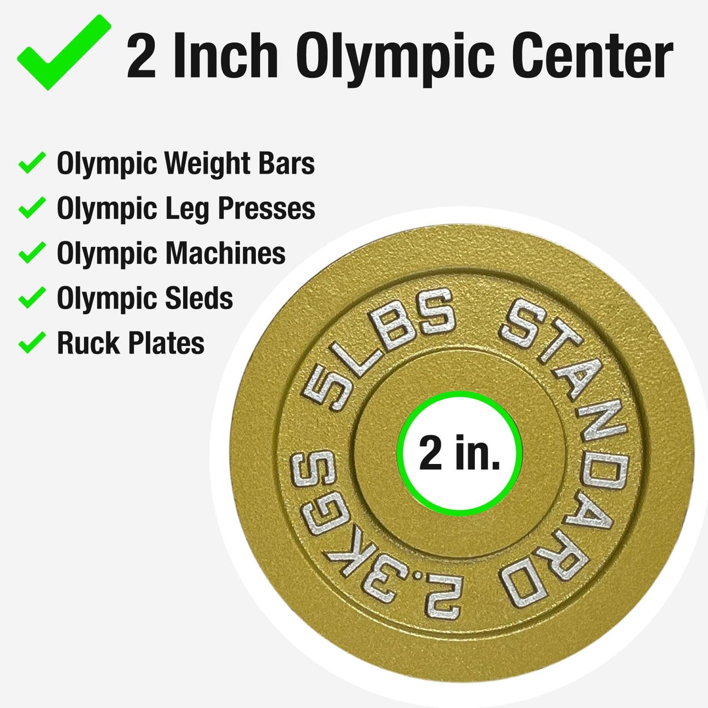 Gold Finish Olympic Steel Plates - Pairs and Sets 2 Inch Barbell Standard in Premium Gold for Weight Lifting (155lb Set)