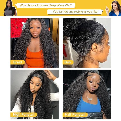 KTOOYKE Deep Wave Lace Front Wigs Human Hair for Women 22 Inch Hd Lace Frontal Wig 13x6 Deep Curly Wig Human Hair Lace Front Wigs Pre Plucked 180 Density Natural Color