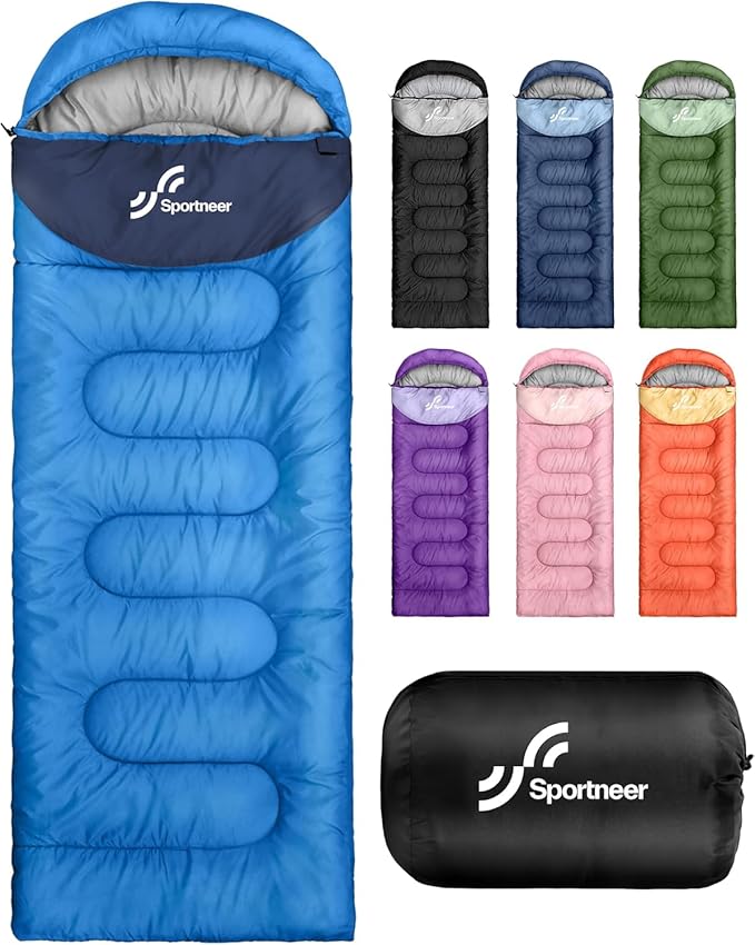 Sportneer Sleeping Bag for Adults & Kids, Cold Weather 3–4 Season Camping Sleeping Bags with 32–65℉ or 50–80℉ Temperature ...