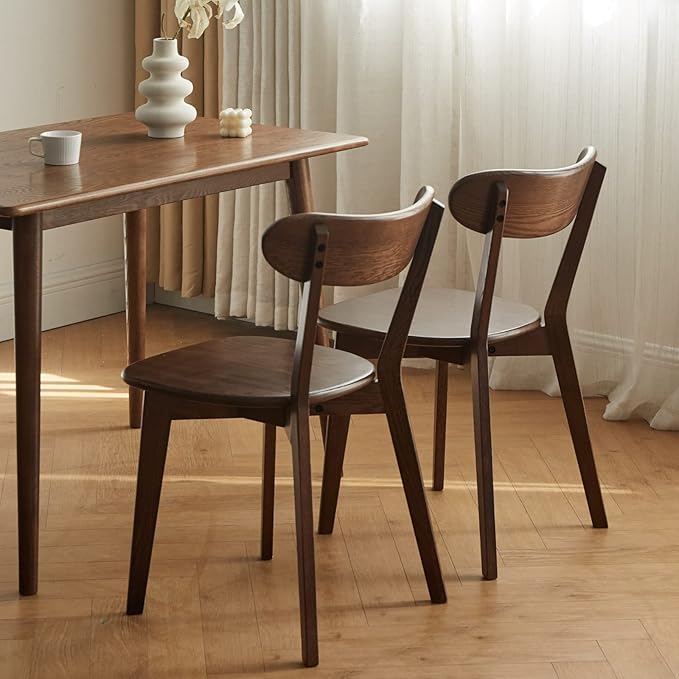 Hymus 100% Solid Oak Wood Dining Room Chairs - Practical Kitchen Chairs for Dining Room, Kitchen, Living Room (2, Walnut)