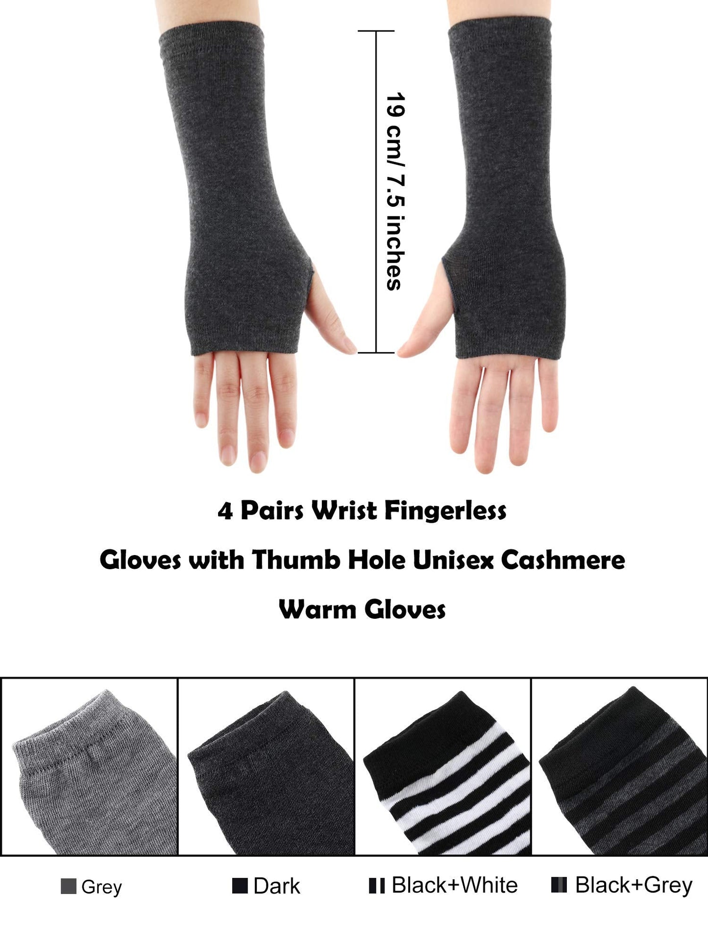 SATINIOR 4 Pairs Cashmere Feel Wrist Fingerless Gloves with Thumb Hole Unisex Cashmere Warm Gloves
