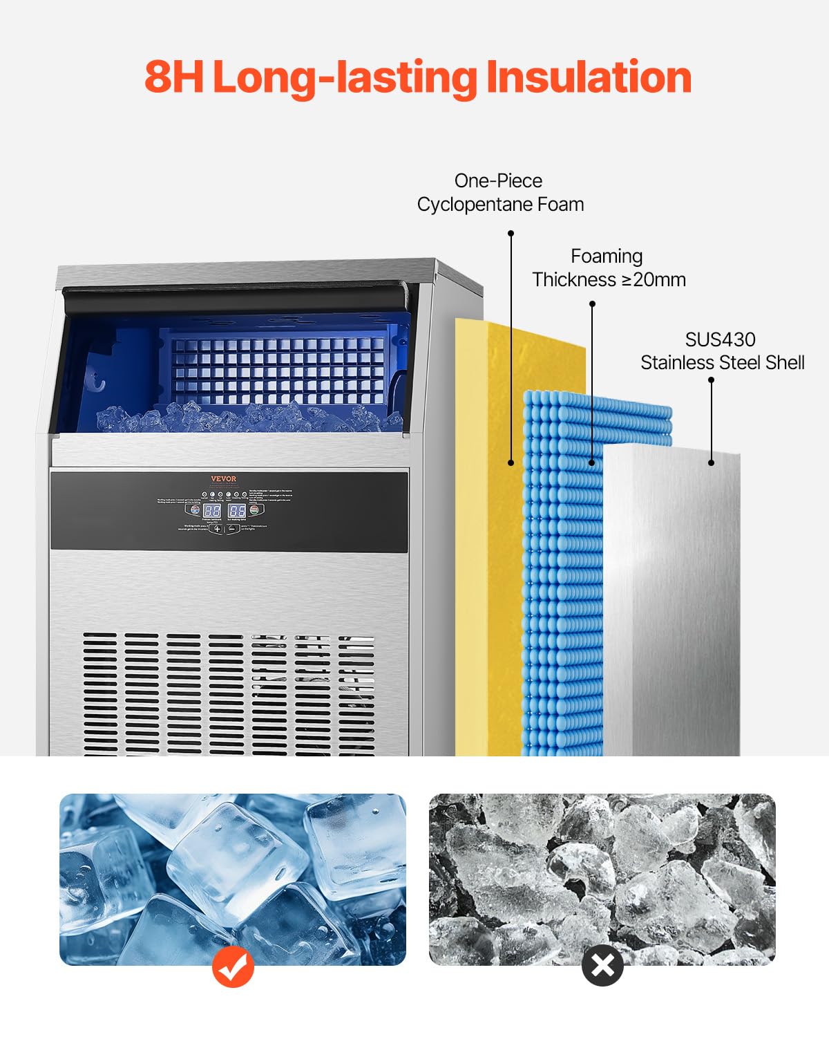 VEVOR Freestanding Ice Maker Machine for Bar Office Restaurant (265lbs/24H)