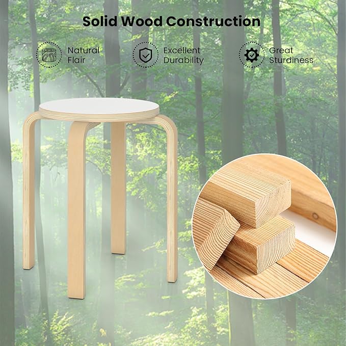 Giantex Stackable Stools Set of 4, 18" Round Stacking Backless Nesting Stools, School Chairs, Flexible Seating for Classroom Elementary, Students, Adults, Kitchen, Dining Room (Natural & White)