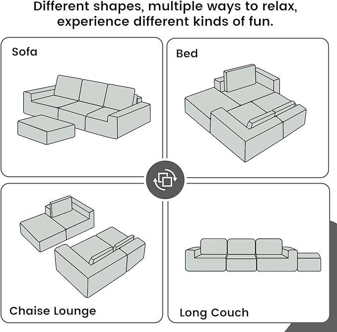 108" Boneless sectional Couch for Living Room,Convertible L-Shape Fleece Couches with Ottoman, Cloud Modular Sofa with Deep Seat for Bedroom, No Assembly,Green