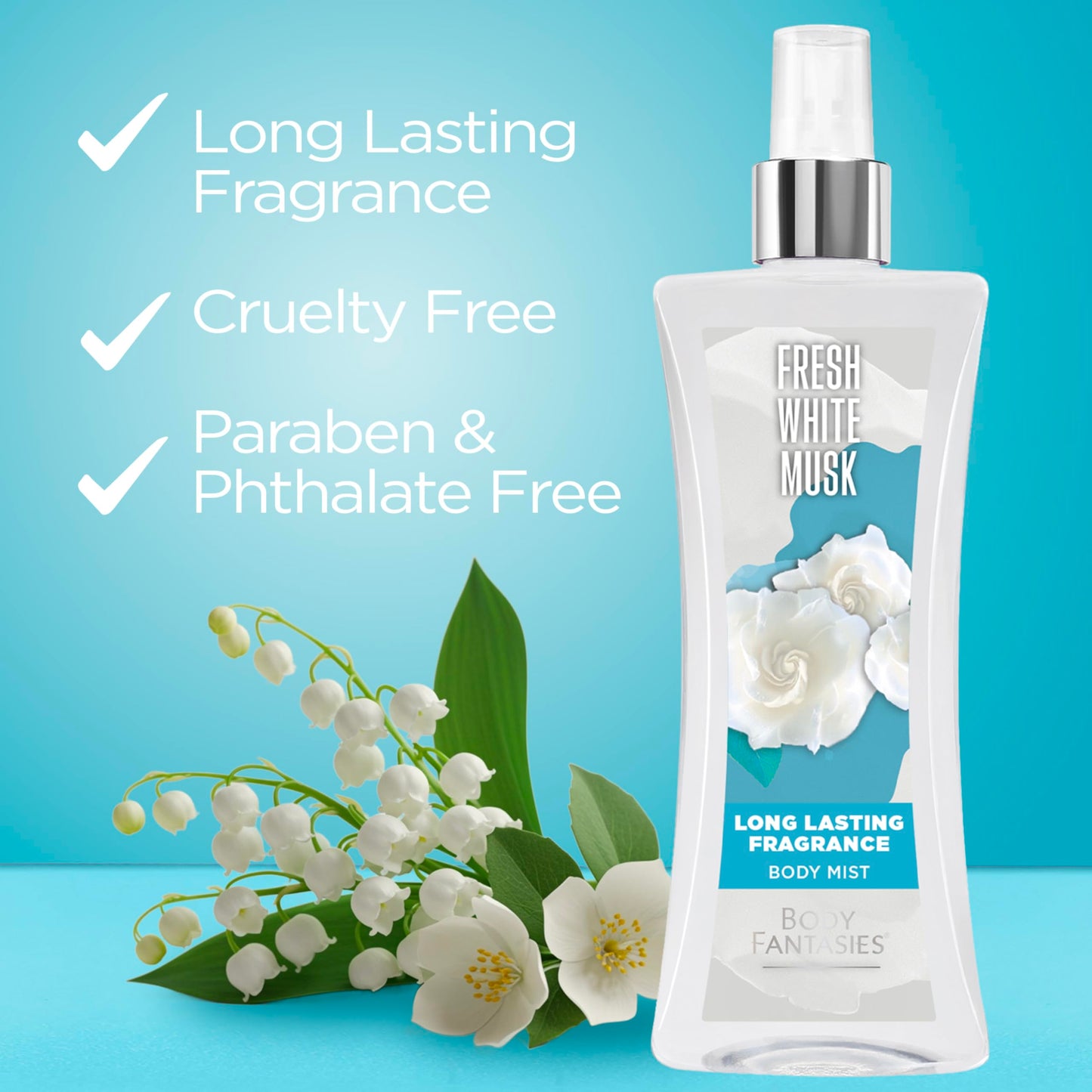 Body Fantasies Signature Fragrance Body Spray, Fresh White Musk, 8 fl oz (Pack of 2)
