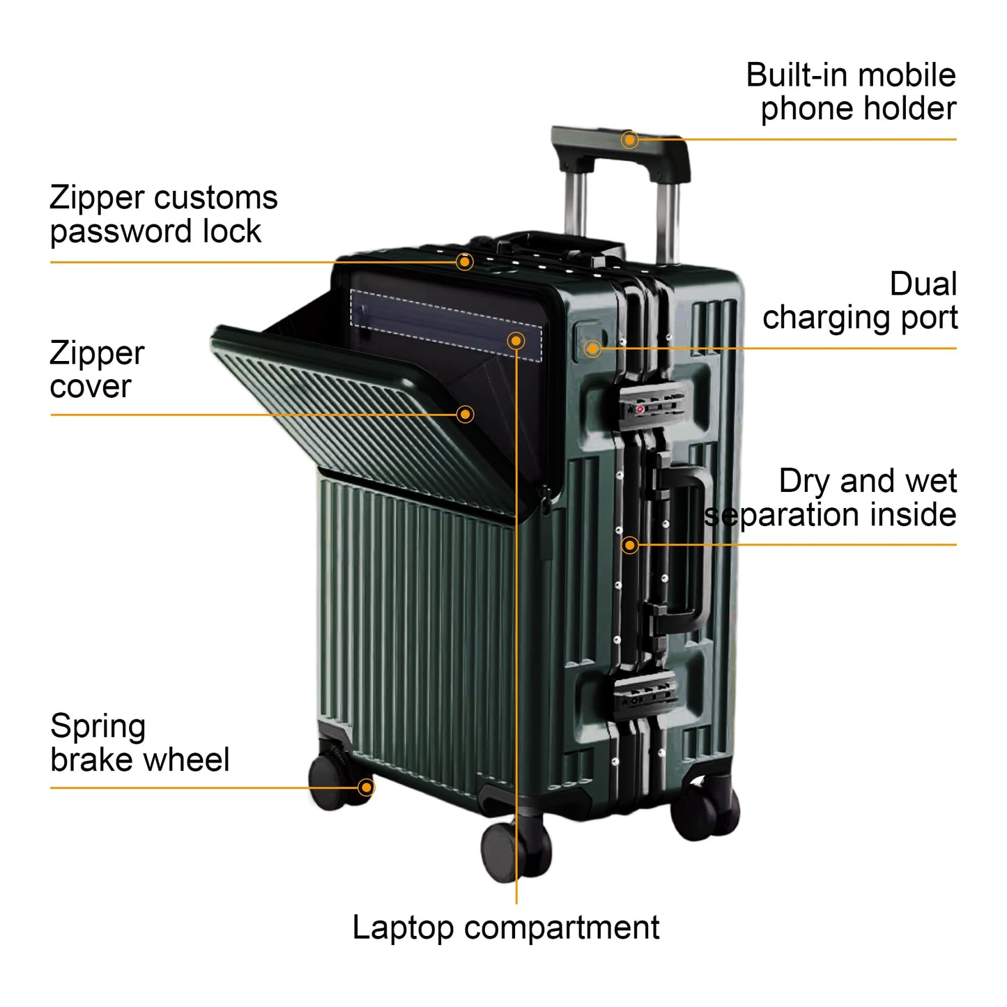 AIWEINY Zipperless Luggage, Polycarbonate Aluminum Hard Shell, Expandable Carry-On Suitcase with Spinner Wheels, Hard Shell Suitcase, 20 Inch Cabin