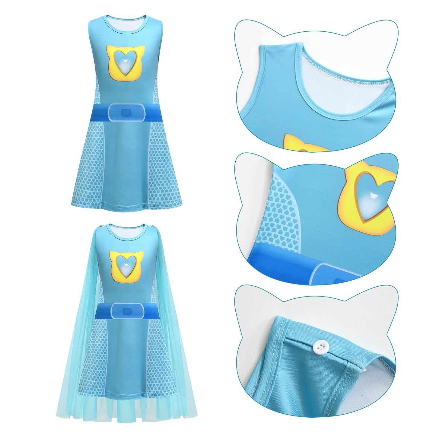 CheerfulChic Superhero Cape Dress with Cat Ear Headband and Mask Set,Birthday Halloween Christmas Costume For heroes（110cm） Blue green