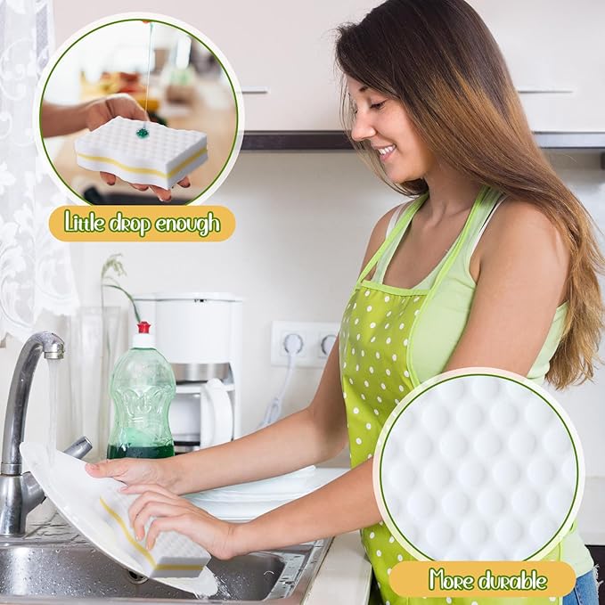 60 Pack Magic Extra Durable Sponge Eraser 3 Layer Density Cleaning Pads in Bulk Thick More Lasting Sponge Eraser for Bathroom Kitchen Floor Bathtub Toilet Cleaner (Yellow and White)