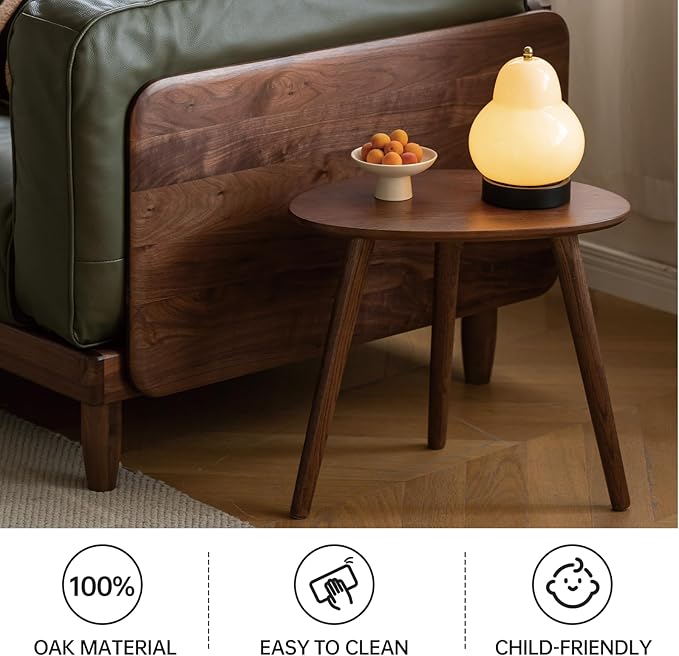 Vadisun Small Oval Coffee Table, 19.7'' Small Mid Century Modern End Table for Living Room, 100% Solid Oak Wood Side Table, Minimalist Display Center Table(Walnut Color, 19.68" Wx13.38 Dx17.71 H)