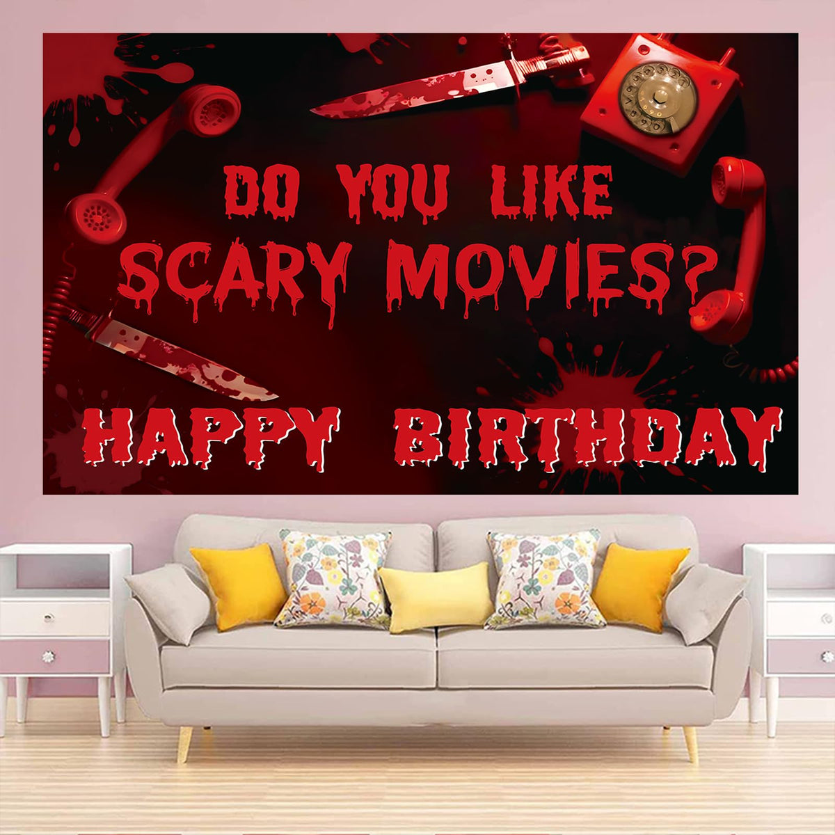 Do You Like Scary Movies Backdrop Halloween Horror Movies Night Party Decor Have a Killer Scream Party Decor Halloween Bloody Murder theme Spooky Creepy Event Birthday Party Decorations