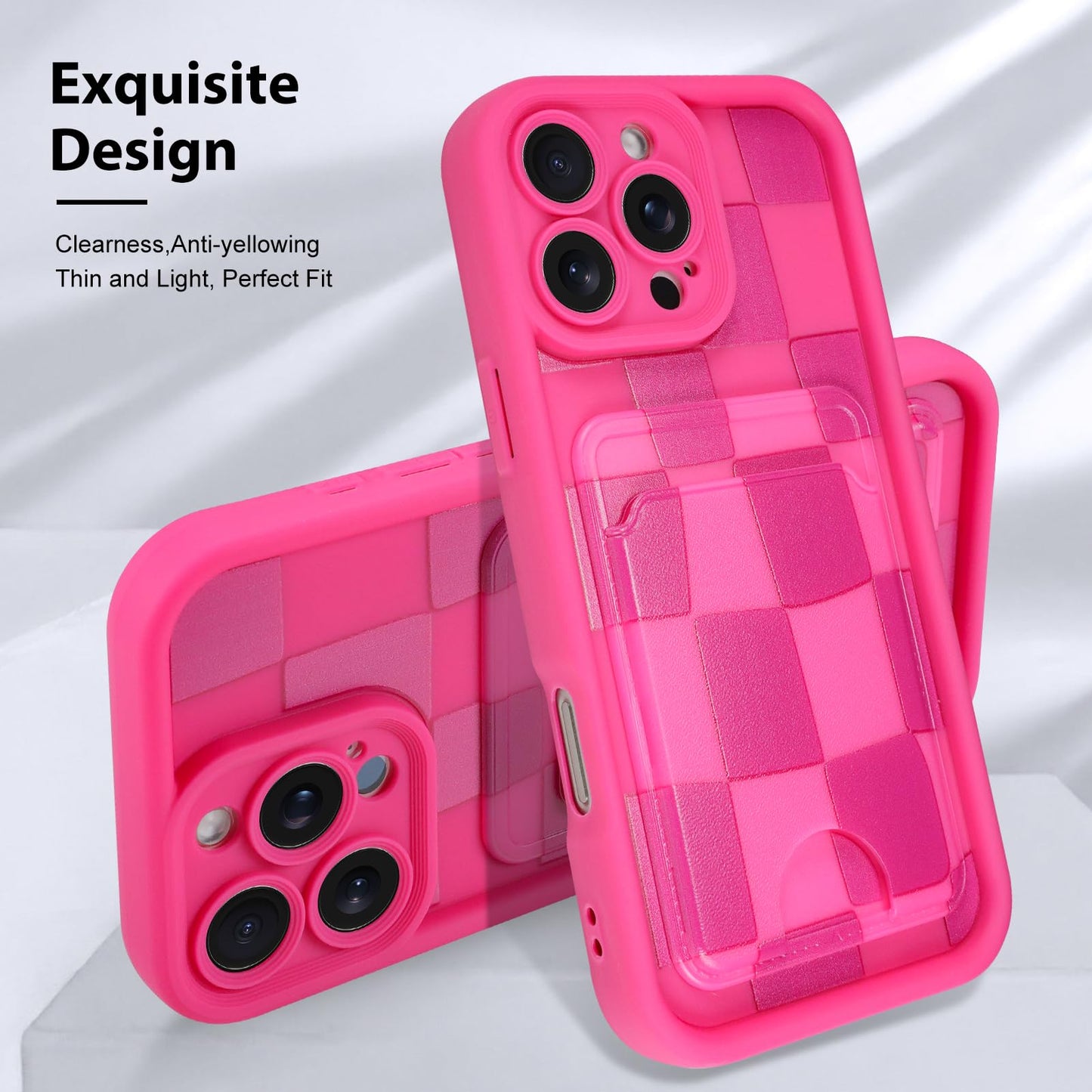 Kanghar Compatible With Iphone 16 Pro Case, Wallet Silicone Checkered Cute Pattern, Card Holder Camera Protection Soft Slim Shoc