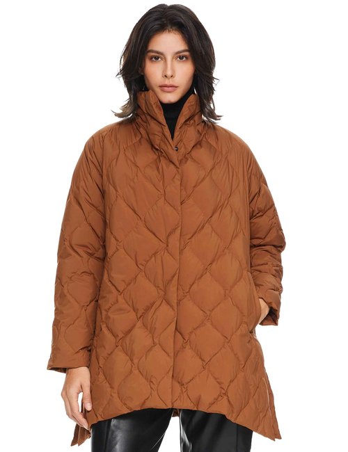 Orolay Women's Oversized Quilted Down Jacket Lightweight Puffer Casual Coat Long-Sleeve Padded Insulated with Pockets Coffee Medium