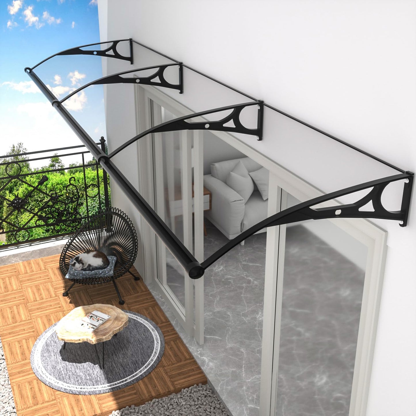 Awning for Door Entrance,Window Door Awnings Exterior, Awning with Polycarbonate Board Aluminum Bracket for Porch Patio Deck,Protect Against Light, Rain and Snow