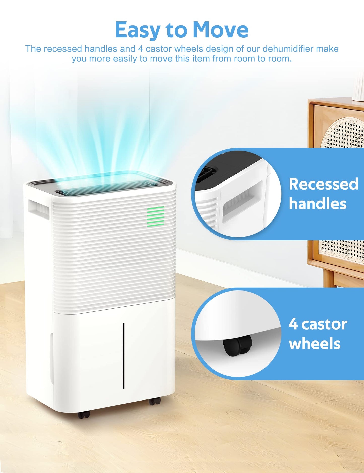 ZAFRO Dehumidifiers for Home, Bathroom, Bedroom, 45 Pints (50 Pint Under 90°F/90% RH) Dehumidifier with Auto Defrost, 4L Water Tank, 3 Colors LED Light, White