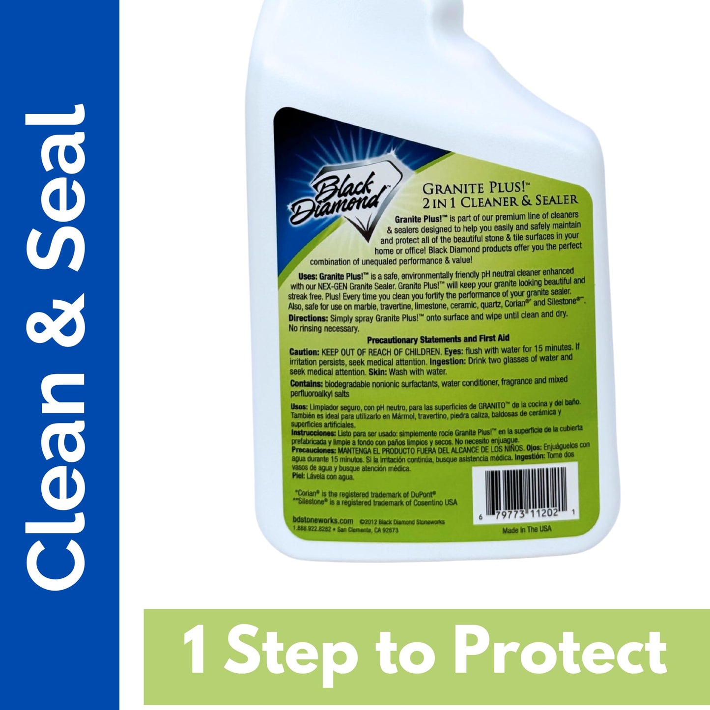 Black Diamond Stoneworks GRANITE PLUS! 2 in 1 Cleaner & Sealer for Granite, Marble, Travertine, Limestone, Ready to Use! 32 Fl Oz