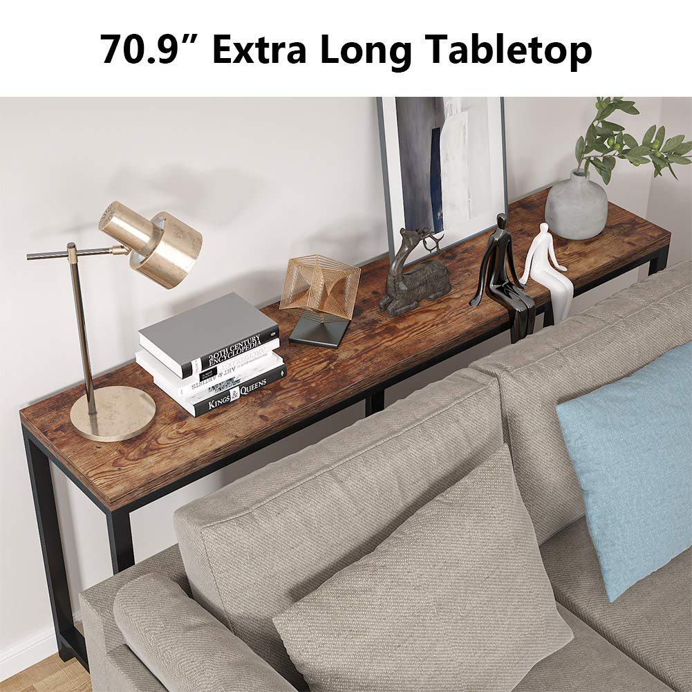 Tribesigns 70.9 inch Extra Long Console Table Behind Couch, Easy Assembly Sofa Table for Living Room Small Space, Rustic Industrial Narrow Entryway Hallway Table (Brown)