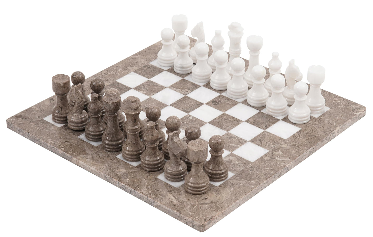 Radicaln Marble Chess Set 15" Inches Handmade Grey Oceanic and White Classic Board Game, Ideal Chess Games for Adults, Luxury Marble Chess Boards & Pieces for Gifts