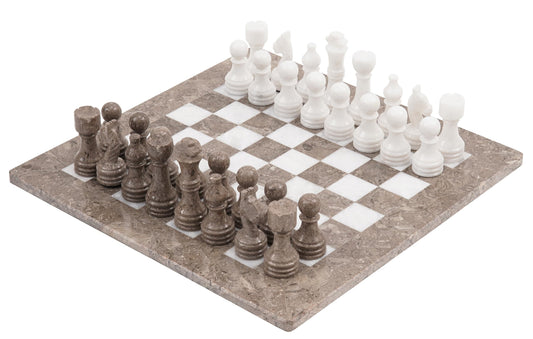 Radicaln Marble Chess Set 15" Inches Handmade Grey Oceanic and White Classic Board Game, Ideal Chess Games for Adults, Luxury Marble Chess Boards & Pieces for Gifts