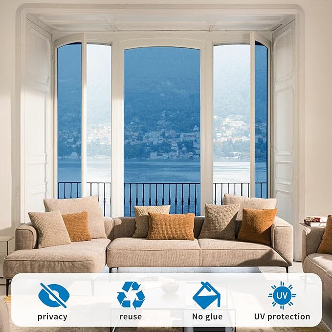 Window Privacy Film One Way Daytime Mirror Tint Treatments UV Heat Control Vinyl Stickers Sun Block Glass Paper Door Covering Reflective 23.6 Inch x 6.5 Feet Blue Silver