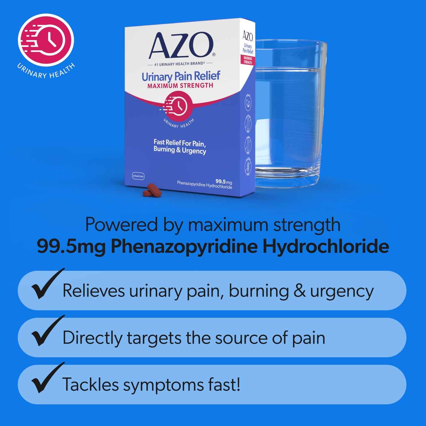 AZO Urinary Pain Relief Maximum Strength | Fast Relief of UTI Pain, Burning & Urgency | Targets Source of Pain | #1 Most Trusted Brand | 48 Tablets