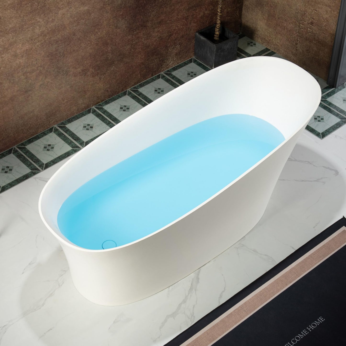 WOODBRIDGE 67 in. x 29.5 in. Stone Resin Luxury Contemporary Solid Surface Freestanding Bathtub in Matte White