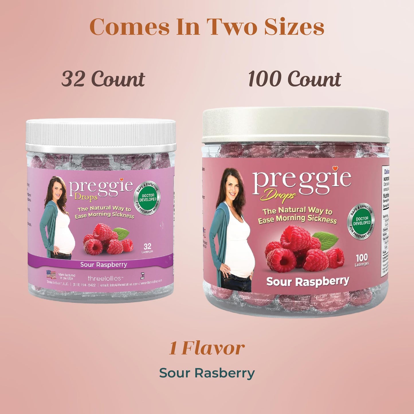 Preggie Pop Drops Plus with Vitamin B6 for Pregnancy Nausea Relief, Morning Sickness Candy with Essential Oils for Pregnant Women – Sour Raspberry, 100 Count