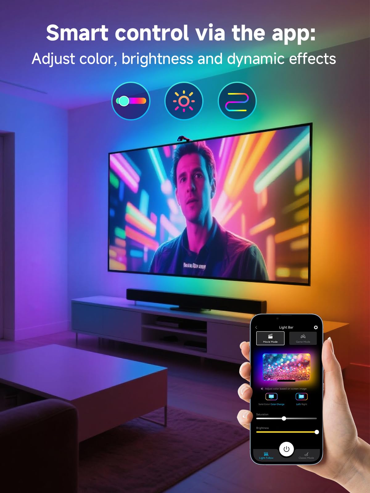 GIPOYENT LED TV Backlights with Camera, 13.7FT TV Lights That Change with for 45-65 in TV, Music Sync LED Strip Light with Smart App Control - RGB Color Changing Light Strip for Bedroom