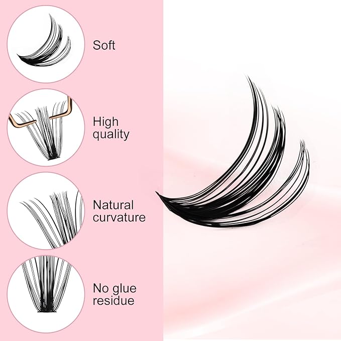 Cluster Lashes 300Pcs Mix 8-20mm individual lashes 50D C Curl Lash Clusters DIY Eyelash Extensions Wispy Individual Lash Extensions Thin Band Soft Eyelash Clusters to Use at Home (50D-0.07-C,8-20mm)