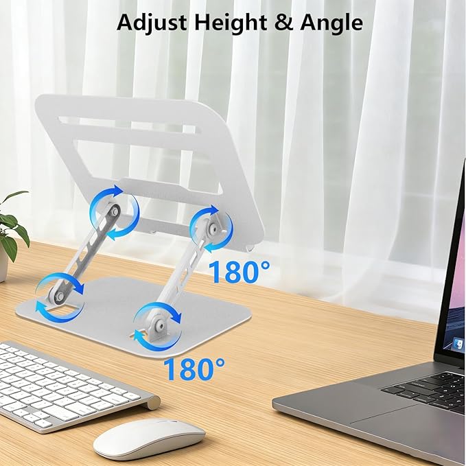 TAPMEI Adjustable Laptop Stand, Ultra Stable Metal Base Ergonomic Foldable Computer Riser for Desk Compatible with MacBook Pro/Air Notebook All Laptop Under 18 Inches (Silver)