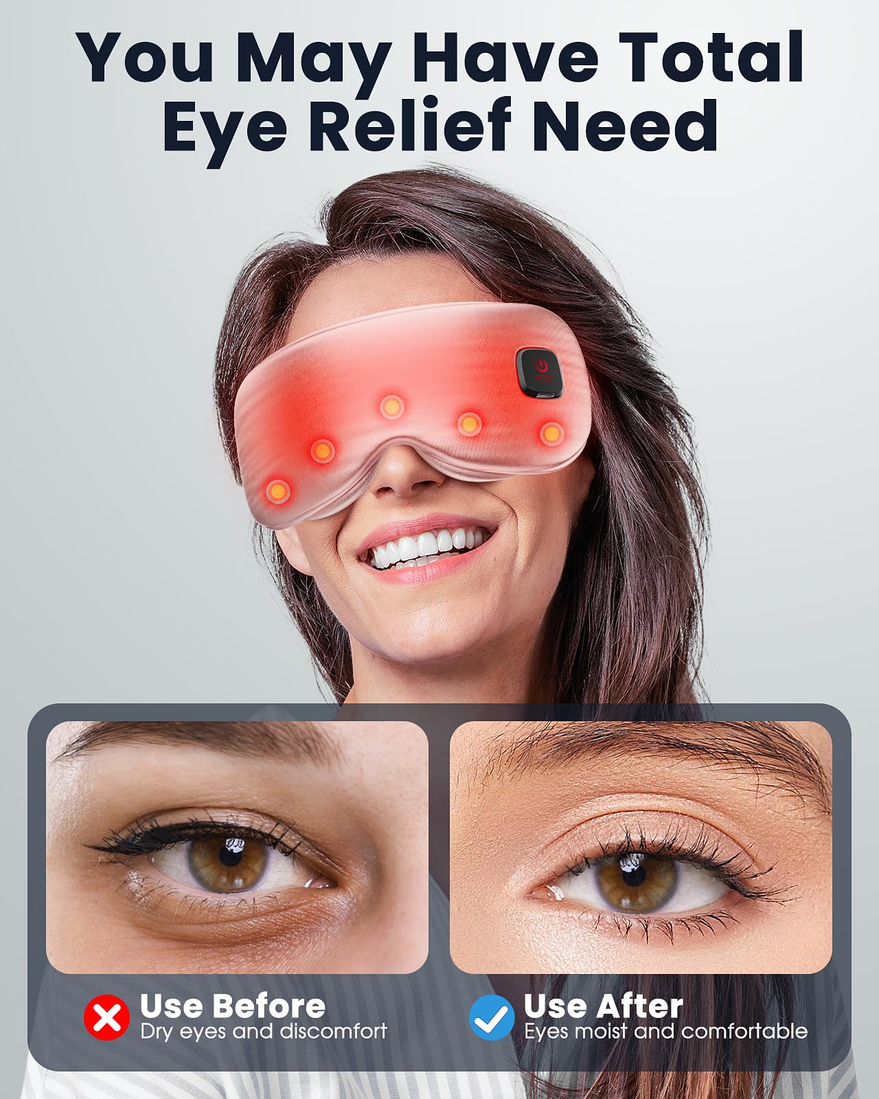 Heated Eye Mask - Cordless Eye Mask for Dry Eyes, Eye Relief, Improved Sleep, Washable Eye Heating pad for Travel and with Replaceable Shell