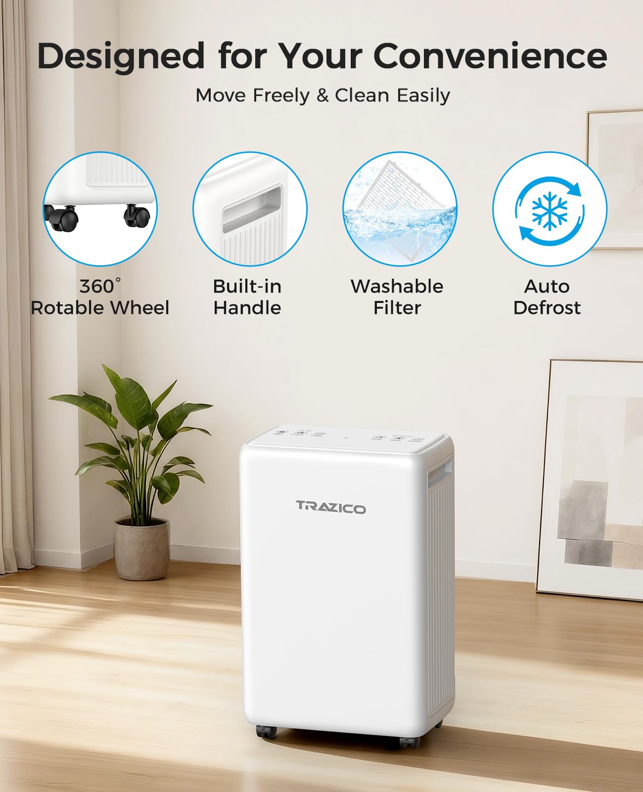 2000 Sq.ft Dehumidifier for Basement, Trazico 30 Pint Dehumidifiers for Home with Drain Hose, Quiet Operation, Intelligent Humidity Control, 3 Modes, 24H Timer, Auto Defrost, for Bathroom Bedroom RV