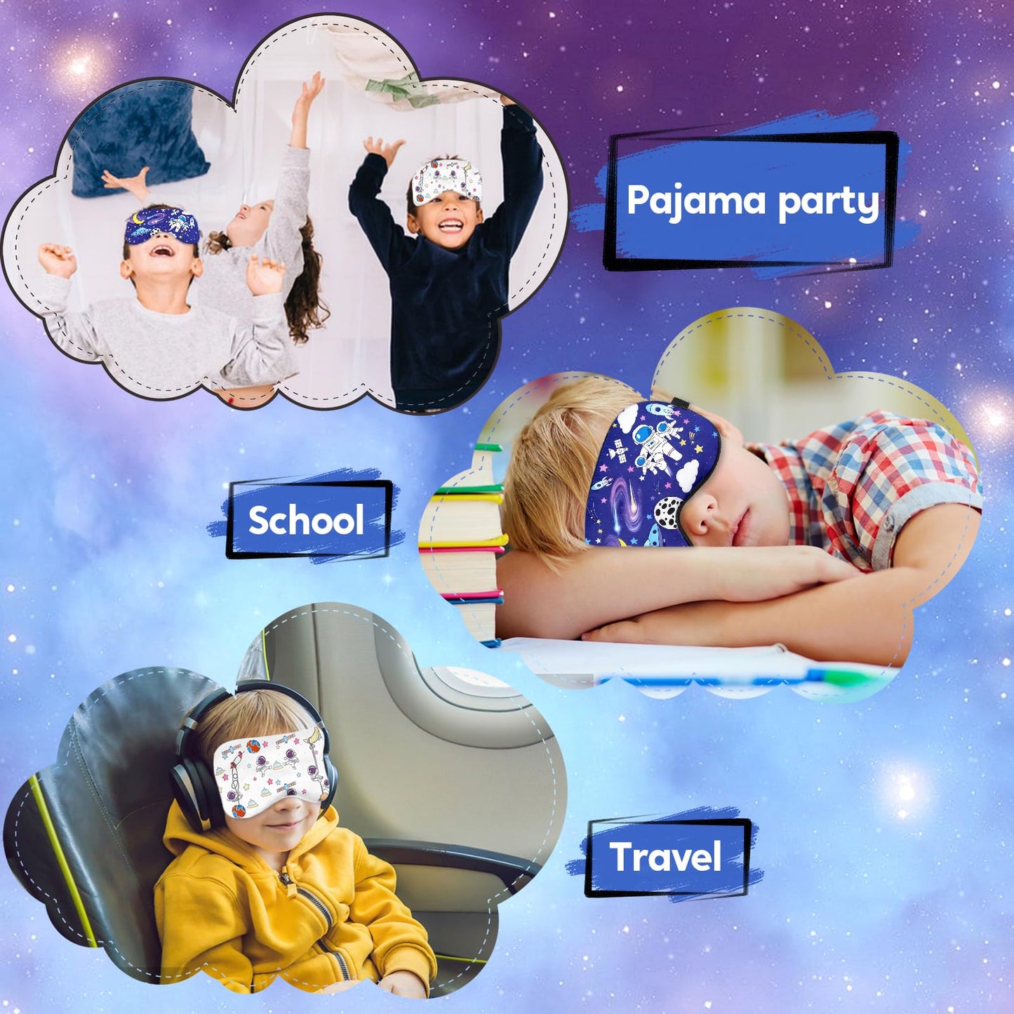 2 Pcs Sleep Mask for Kids Boys, Silk Eye Covers for Sleeping, Adjustable Strap & Light Blocking Design, Children's Bedtime Blindfold for Travel and Home Use (Astronaut)