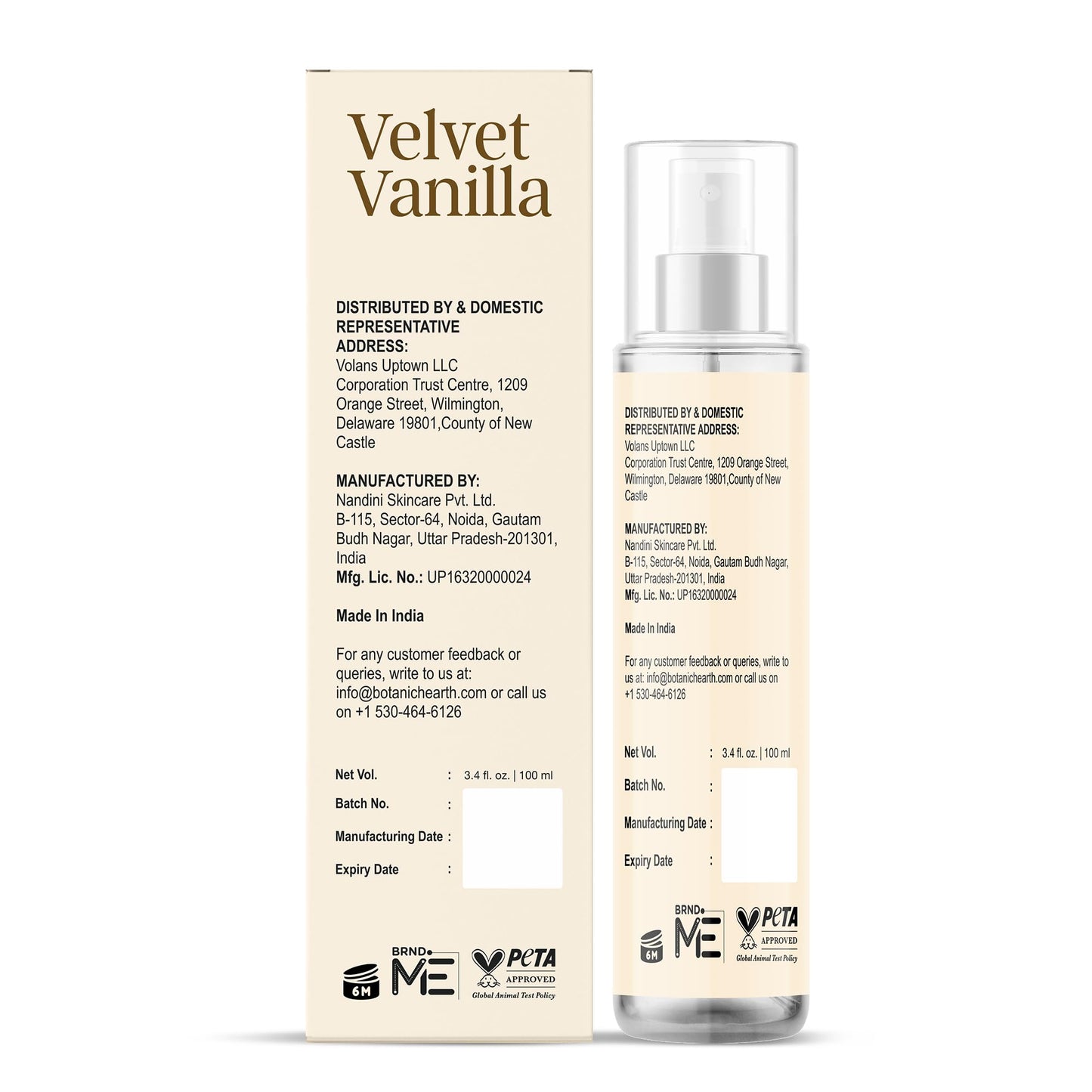 Botanic Hearth Velvet Vanilla Hair & Body Perfume Mist with Hyaluronic Acid, Alcohol-Free Formula, Long Lasting Fresh Vanilla Scent, Lightweight Body Spray for Women & Men, 3.4 fl oz / 100 ml