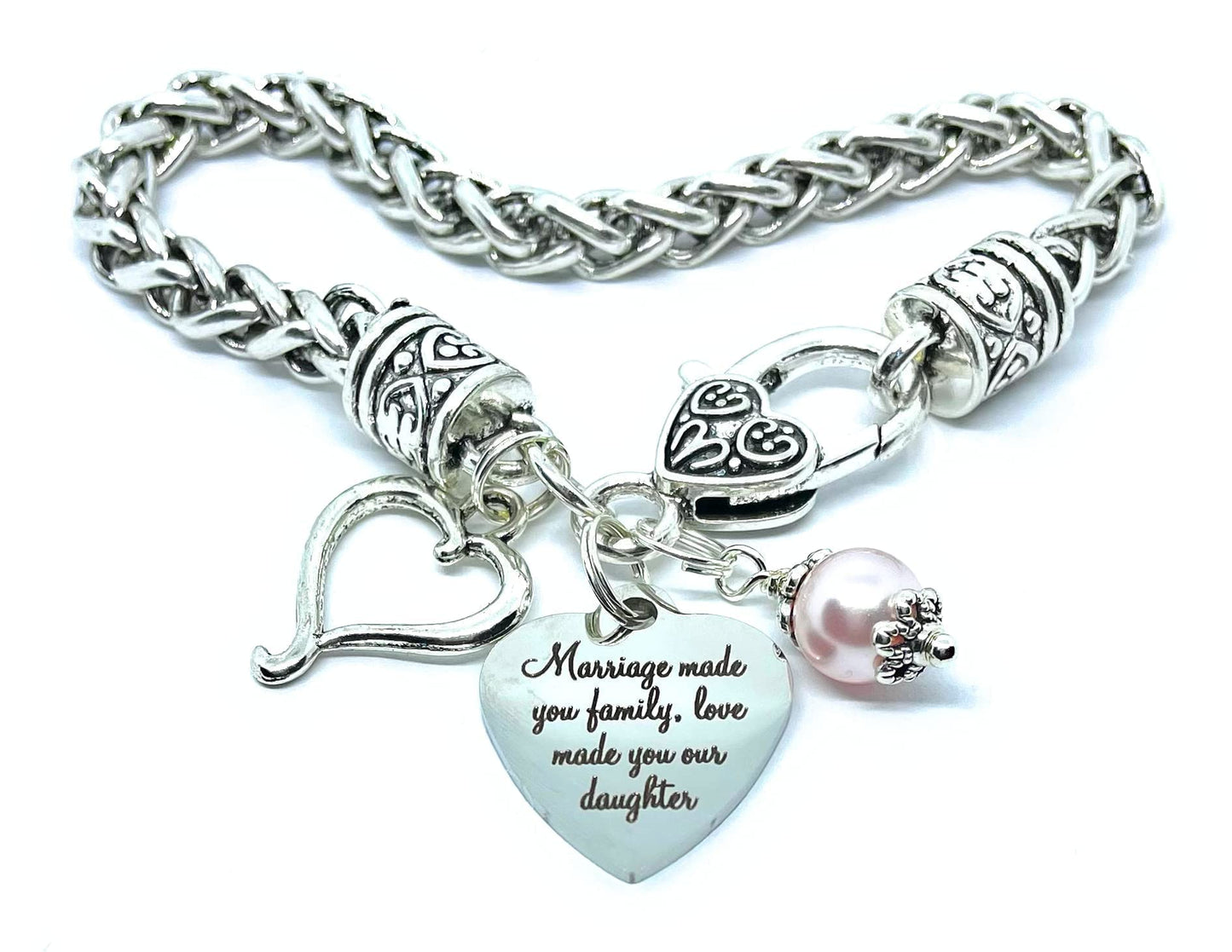 Daughter In Law Birthday Gift Wedding Bracelet Gift for Bride Bonus Daughter Jewelry Step Daughter Gift NEW DAUGHTER Bracelet Jewelry from Mother in Law (Love made you our Daughter)