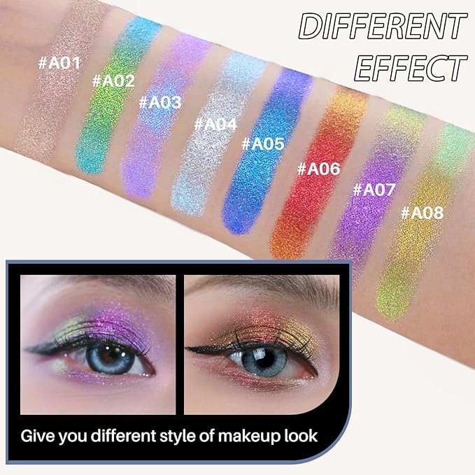 CHARMACY Duochrome Glitter Eyeshadow Stick, Chameleon Metallic Shimmer Smoky Eye Shadow, Long-Lasting Water-Resistant Formula, High Pigmented, Built-in Smudger #02