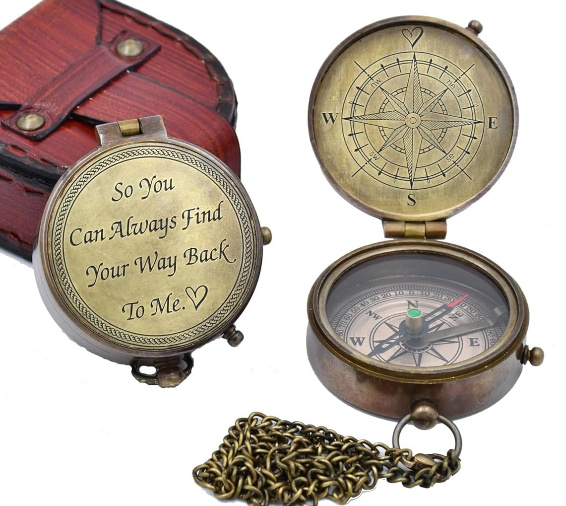 So You Can Always Find Your Way Back to Me Compass - Personalized Working Compass with Leather case, for him/her Bronze for Men- Luxury Gift