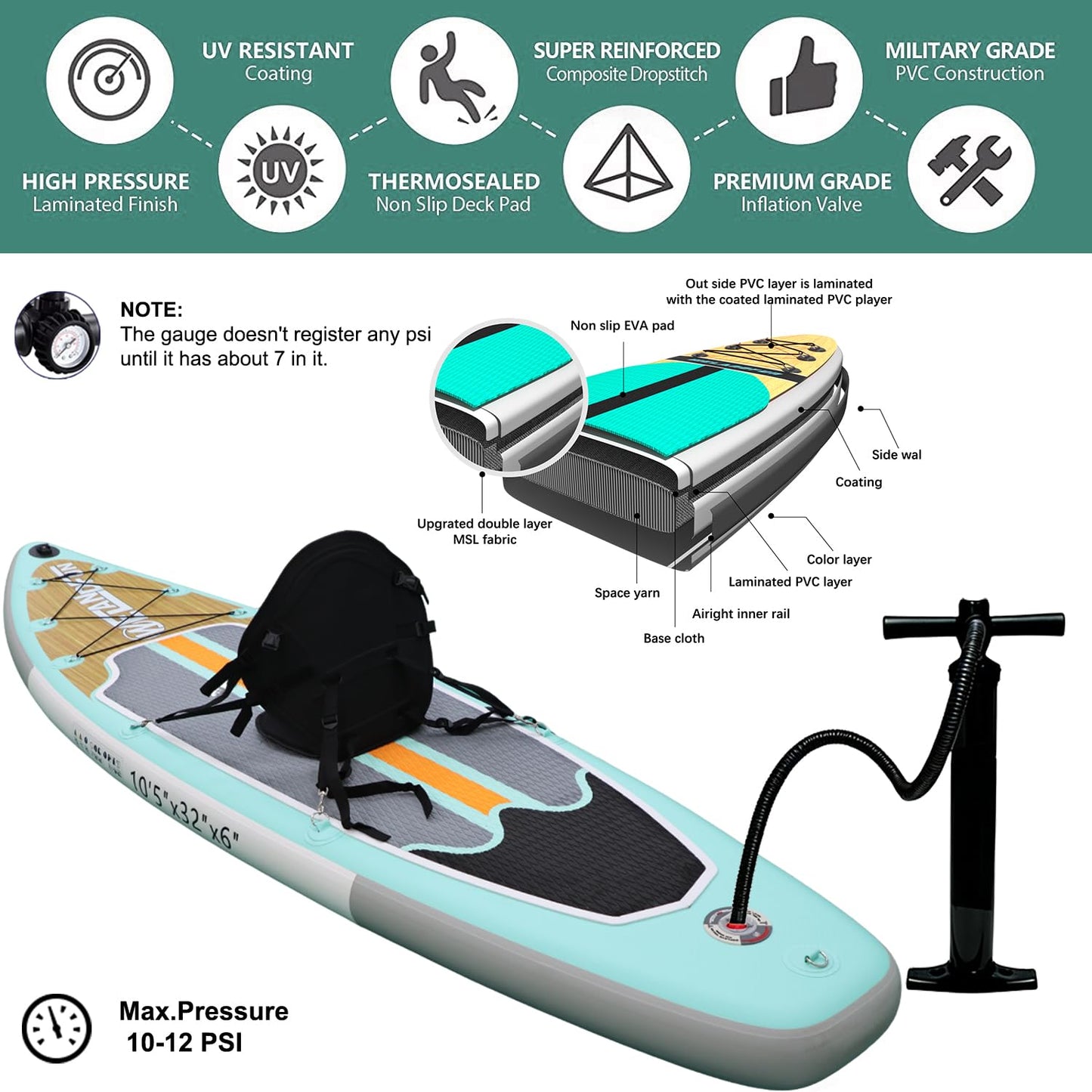 Inflatable Stand Up Paddle Board with Seat, 10'6" SUP 440LBS, Recreational Paddleboard for Adults Beginners, Blow Up Paddle Board with Fishing Design, Camera Mount, Cooler Bag & Full Accessories