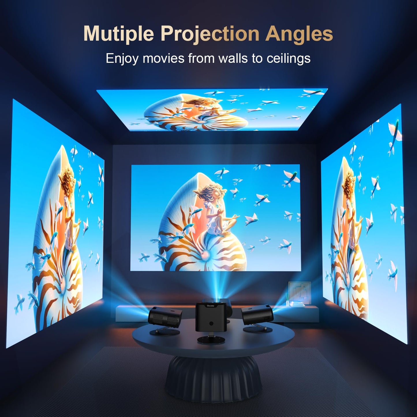 [2000ANSI/GoogIe TV/Built-in Apps] All-in-One Smart Projector with Wifi and Bluetooth, Goiaey C26 Mini Projector, HDMI ARC CEC GoogIe Voice, DoIby Audio, Zoom Native 1080P 4K Supported Movie Proyector